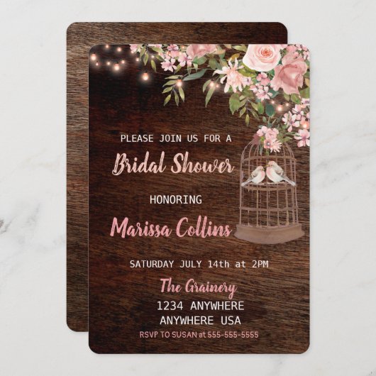 Oiseaux Rustique douche nuptiale Invitation Chaîne (Devant / Derrière)