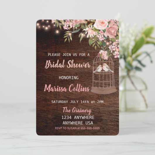 Oiseaux Rustique douche nuptiale Invitation Chaîne (Debout devant)