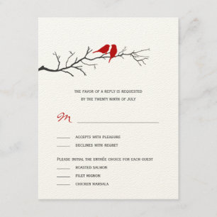 Oiseaux Silhouettes Mariage Cartes RSVP - Rouge -