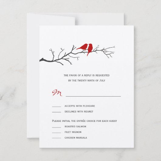 Oiseaux Silhouettes Mariage Cartes RSVP - Rouge - (Devant)