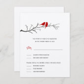 Oiseaux Silhouettes Mariage Cartes RSVP - Rouge - (Devant / Derrière)