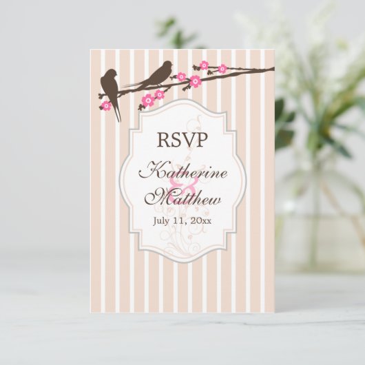 Oiseaux sur Flower Sakura RSVP / Cartes de réponse (Debout devant)