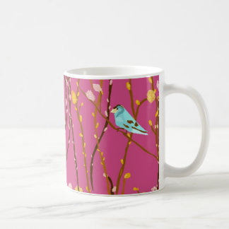 Oiseaux sur la tasse de saules de chat