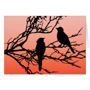Oiseaux sur une branche, Noir contre le coucher du