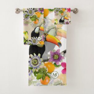 Oiseaux Toucans, Fleurs de Passion, Plumeria Tropi