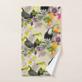Oiseaux Toucans, Fleurs de Passion, Plumeria Tropi (Serviette à main)