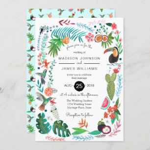 Oiseaux tropicaux d'été   Invitations de mariage