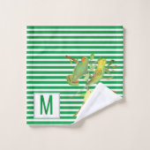 Oiseaux tropicaux en bandes blanches vertes -monog (Gant de toilette)