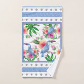 Oiseaux tropicaux & Fleurs tons bleus contemporain (Serviette à main)