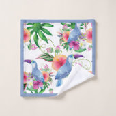 Oiseaux tropicaux & Fleurs tons bleus contemporain (Gant de toilette)