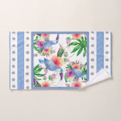 Oiseaux tropicaux & Fleurs tons bleus contemporain (Serviette à main)