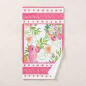 Oiseaux tropicaux Fleurs Tons roses contemporains (Serviette à main)