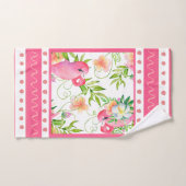 Oiseaux tropicaux Fleurs Tons roses contemporains (Serviette à main)