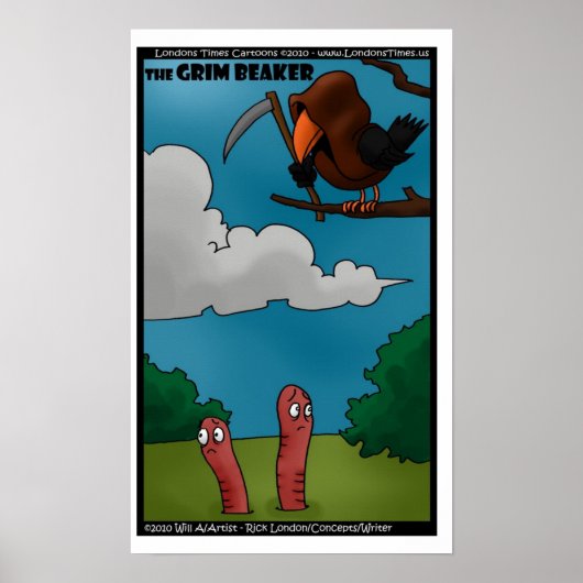 Oiseaux & Vers Le Grim Beaker Affiches Drôles (Devant)