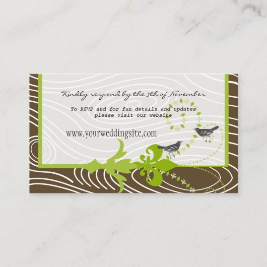 Oiseaux Vert Brown Grain Mariage Info Cartes (Devant)
