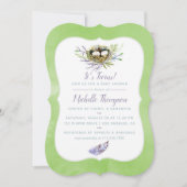 Oiseaux verts Nest Twins Baby shower Invitation (Devant)