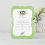 Oiseaux verts Nest Twins Baby shower Invitation (Debout devant)