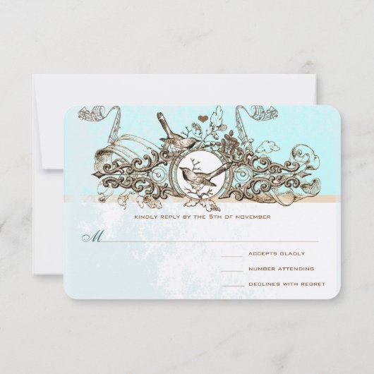 Oiseaux vintages Bronze Scroll Wedding RSVP (Dos)