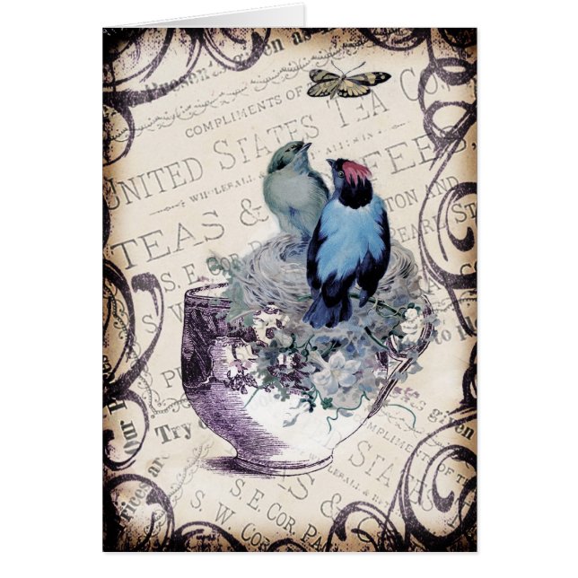 Oiseaux vintages dans la tasse de thé (Devant)