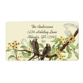 Oiseaux vintages Fleur jaune Étiquettes (Devant)