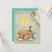 Oiseaux vintages Rétro Sur Carte Gâteau D'Annivers (Devant/Arrière en situation)