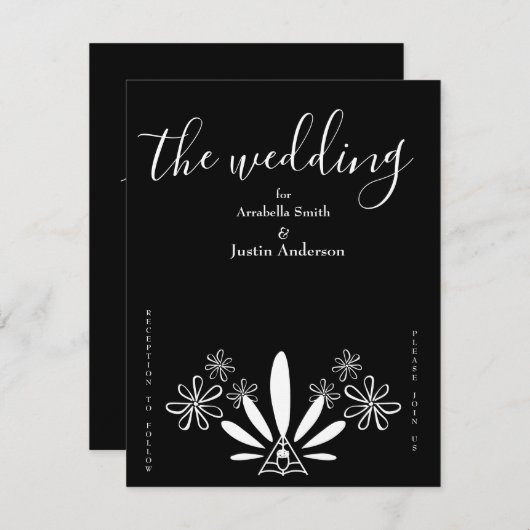 Ojibwe Floral noir et blanc Faire-part de mariage (Devant / Derrière)