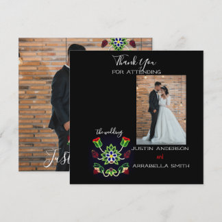 Ojibwe Floral Strawberry Black Thank You Wedding Bedankkaart