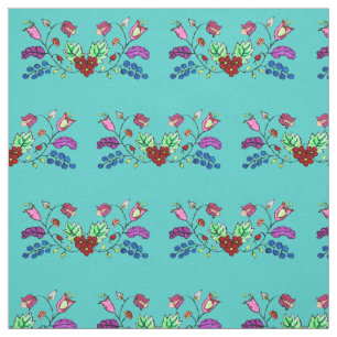 Ojibwe Turquoise Flower Pattern Stof