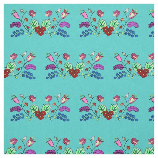 Ojibwe Turquoise Flower Pattern Stof (Swatch)