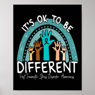 Ok Be Different Rainbow Blauwgroen Ribbon Warrior  Poster
