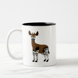 Okapi-Cartoon, Majestic Okapi Animal, Okapi Lovers Tweekleurige Koffiemok