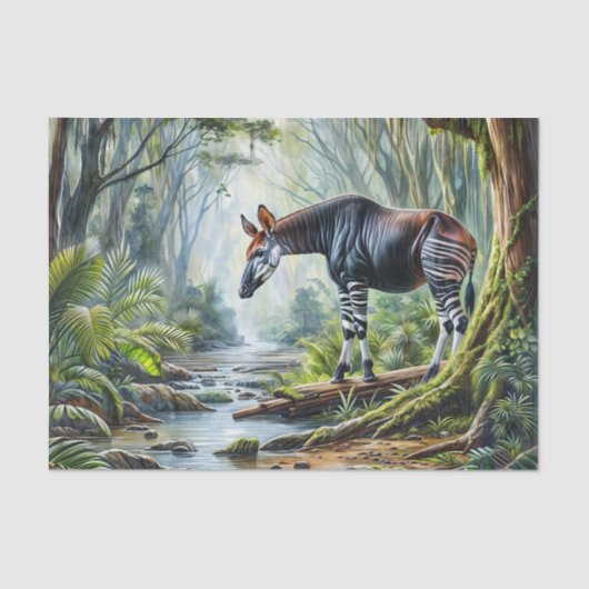 Okapi In Rainforest Watercolor Art Tissuepapier (Voorkant)
