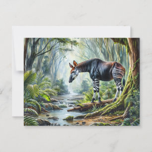 Okapi in regenwoud natuur watercolor ansichtkaart briefkaart