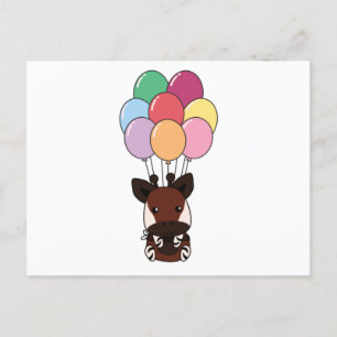 Okapi vliegt omhoog met kleurrijke ballonnen briefkaart