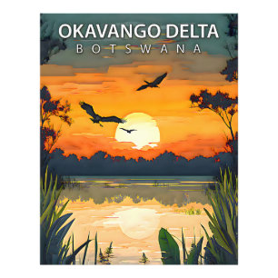 Okavango Delta – Retro Reisposter van Botswana Foto Afdruk