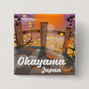 Okayama Japans bloesem poster. Vierkante Button 5,1 Cm