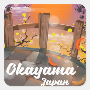 Okayama Japanse bloesem poster. Vierkante Sticker