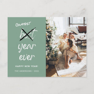 Okayest Year Foto Family Nieuwjaar Sage Green Briefkaart