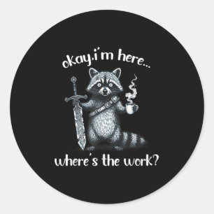 Oké, hier waar de wasbeer werkt met een koffie ronde sticker