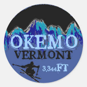 Okemo Vermont blue ski-stickers voor skiverhoging Ronde Sticker