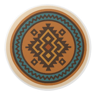 Oker Blauwgroen Zigzag Diamond Zapotec keramische Knop