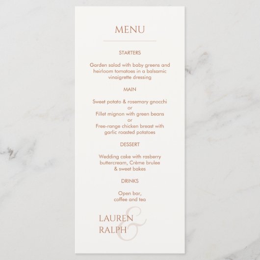 Oker en Ivoor Monogrammed Bruiloft Menu (Voorkant)