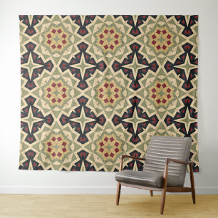 Oker Mosterd Geel Olijfgroen Zwart Tribal Art Wandkleed