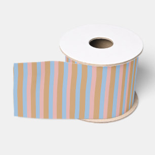 Oker, Roze & Blauwe Strepen  Grosgrain Lint