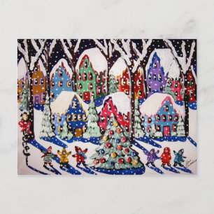 O'Kerstboom Carolers Winter Folk Art Briefkaart