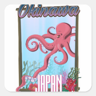 Okinawa Japan Squid reisposter Vierkante Sticker