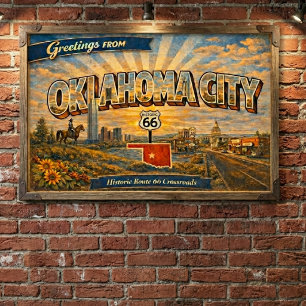 Oklahoma City Antieke Ansichtkaart Route 66 Crossr Poster