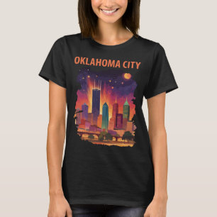 Oklahoma City Neon Silhouette Retro Reis T-shirt