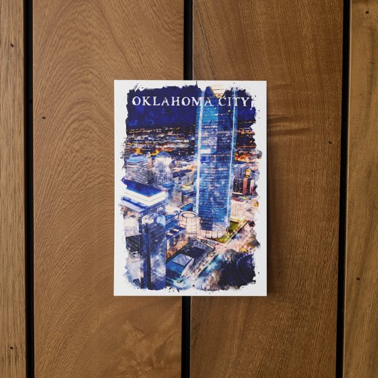 Oklahoma City Night Uitzicht Waterverf Briefkaart