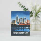 Oklahoma City Night Waterverf Briefkaart (Staand voorkant)